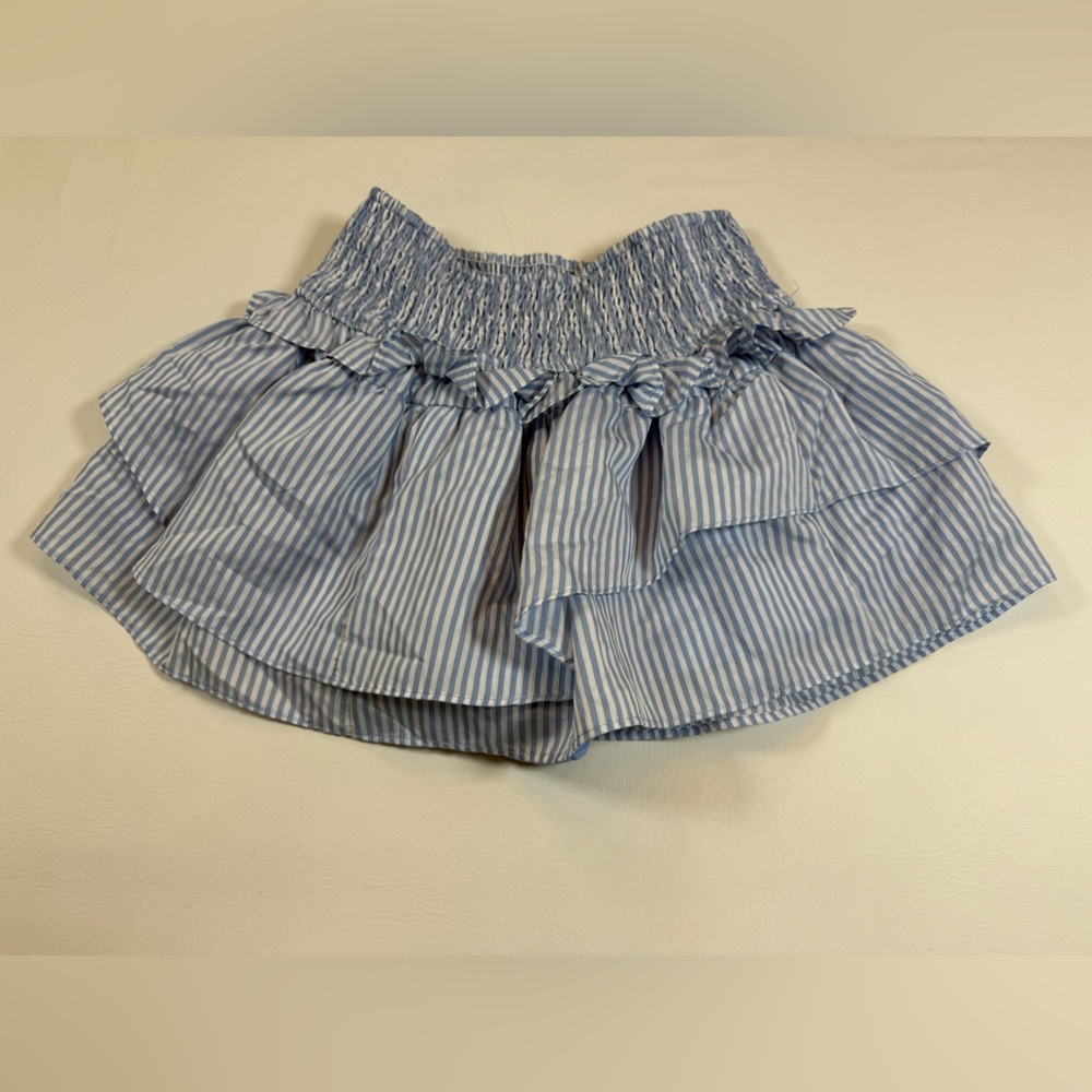 NWT DO+BE Savannah Skirt small smocked waist ruffled skirt, blue white (bin Q) - Picture 5 of 11